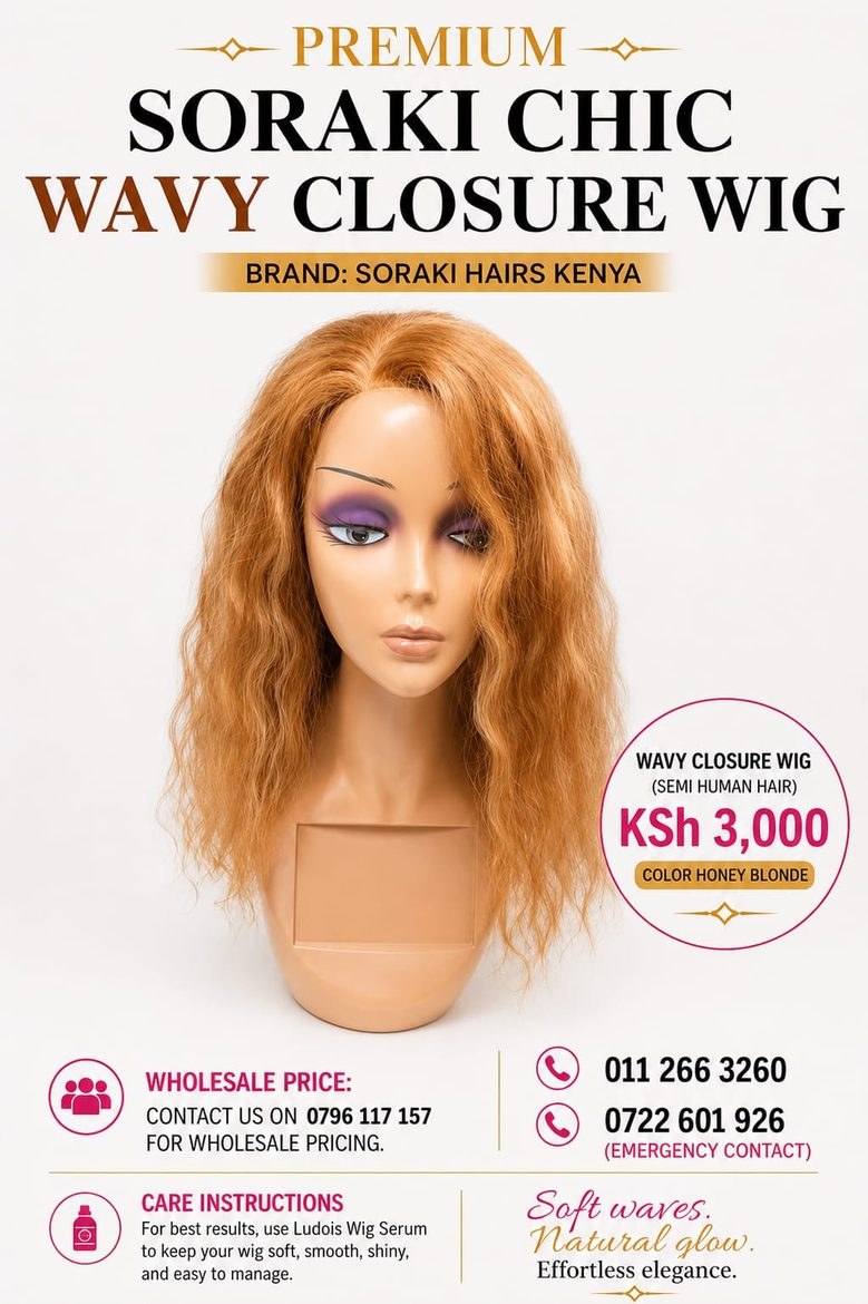 Soraki Chic Wavy Closure — Honey Blonde wavy closure wig, KSh 3,000